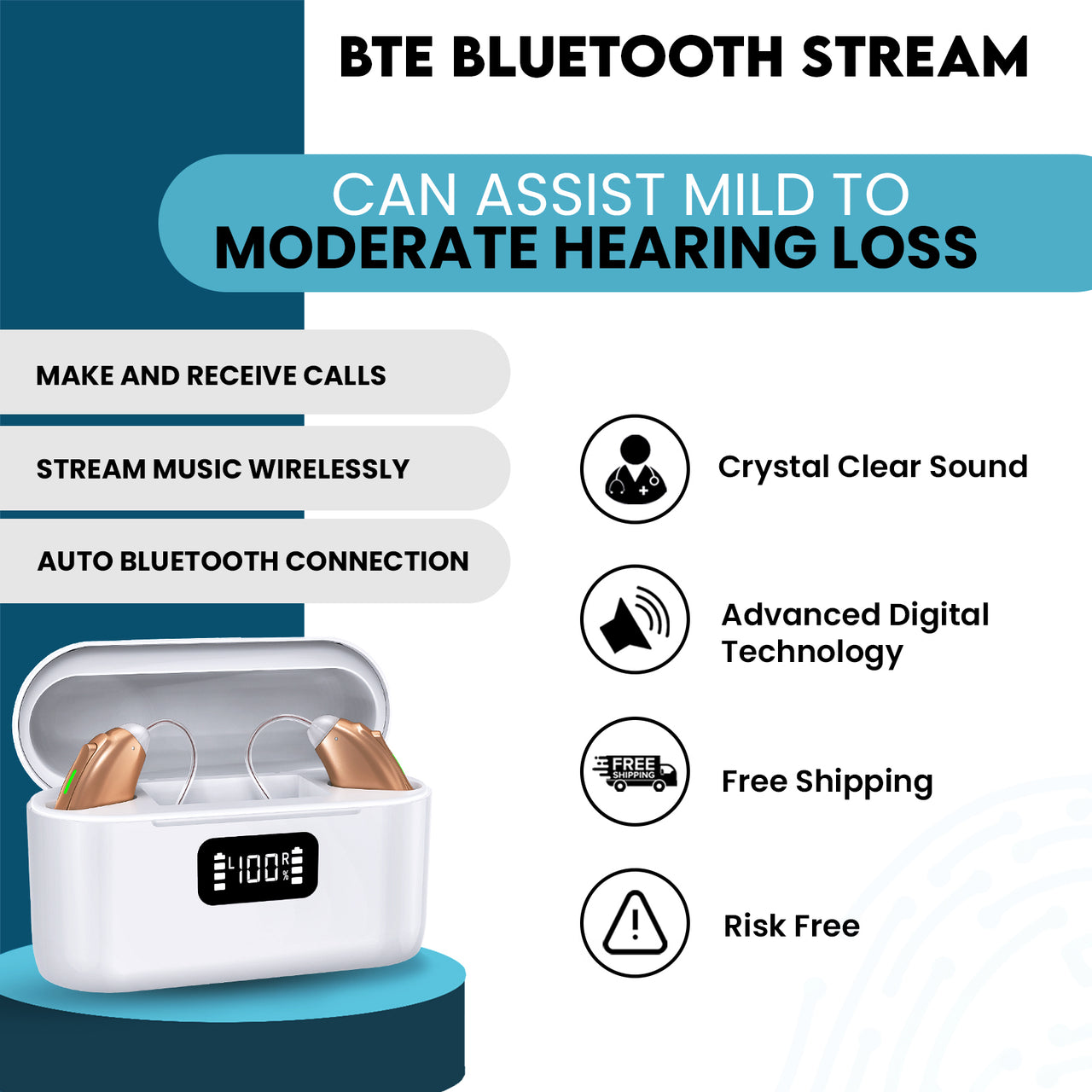 BTE Bluetooth Stream OTC Hearing Aids
